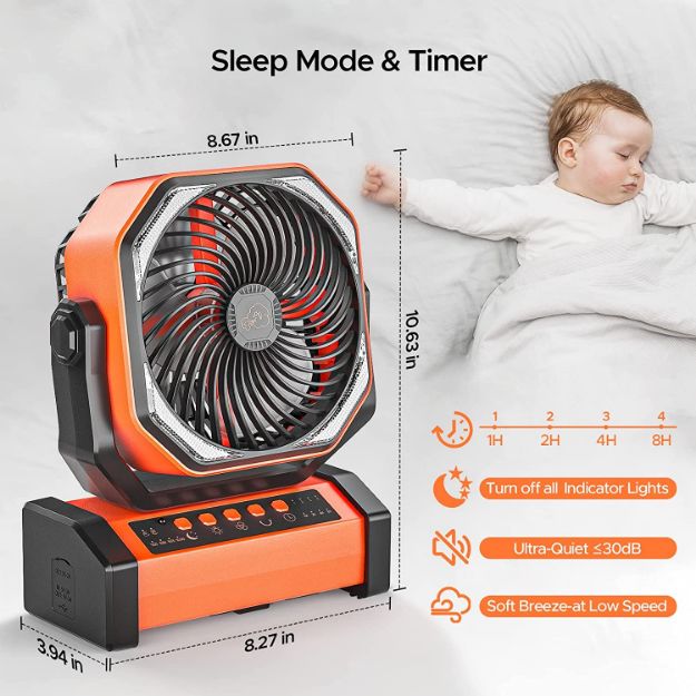 Camping Fan with LED Lantern, 20000mAh Rechargeable Battery Operated Outdoor Tent Fan with Light & Hook, 270° Pivot