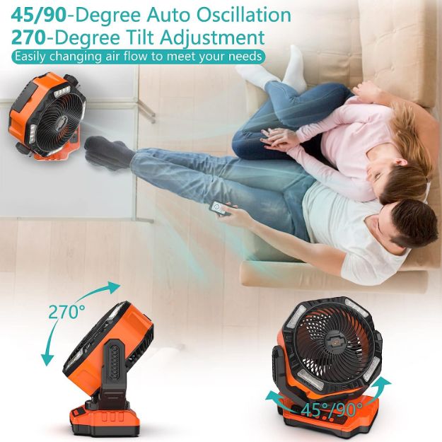 40000mAh Camping Fan, Rechargeable Battery Operated Auto-Oscillating Desk Fan with Remote, 4 Speeds & Adjustable Brightness & Color Temperature for Travel, Jobsite, Hurricane