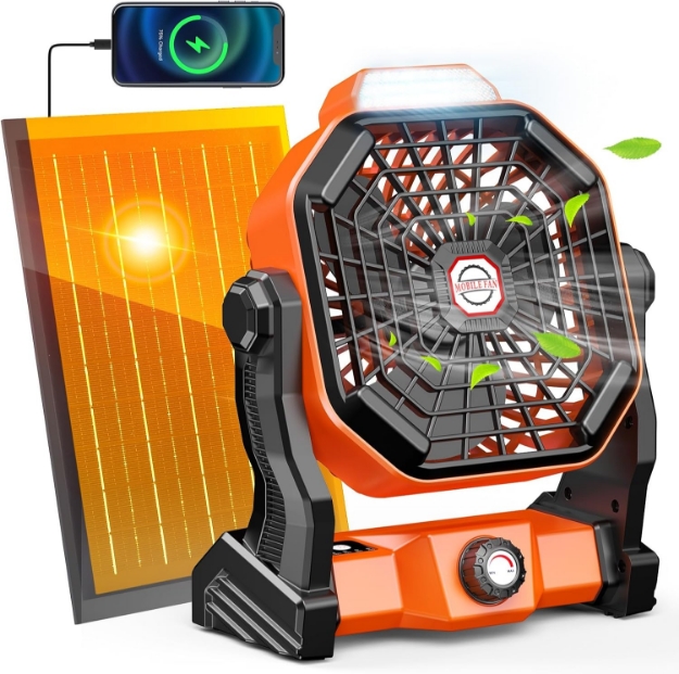 10800mAh Solar Powered Fan & Led Lantern, Rechargeable Outdoor Tent Fan for Camping Essentials