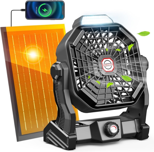 10800mAh Solar Powered Fan & Led Lantern, Rechargeable Outdoor Tent Fan for Camping Essentials