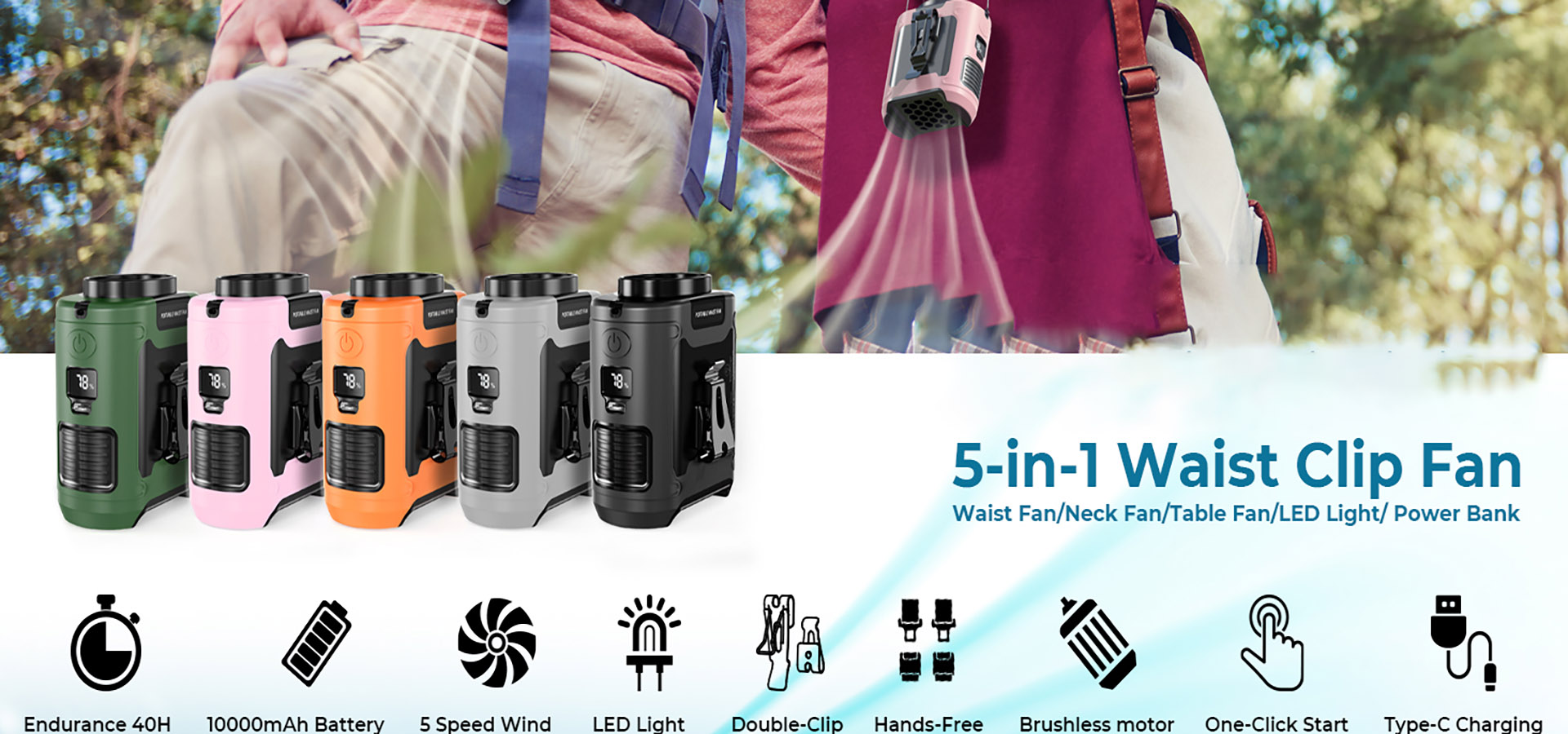 K50 Portable Waist Fan with LED Light