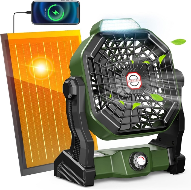 10800mAh Solar Powered Fan & Led Lantern, Rechargeable Outdoor Tent Fan for Camping Essentials